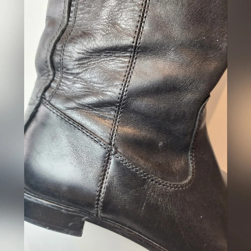 Kenneth Cole Black Leather Knee High Boots Flats Stretch Calf Womens Size 8.5